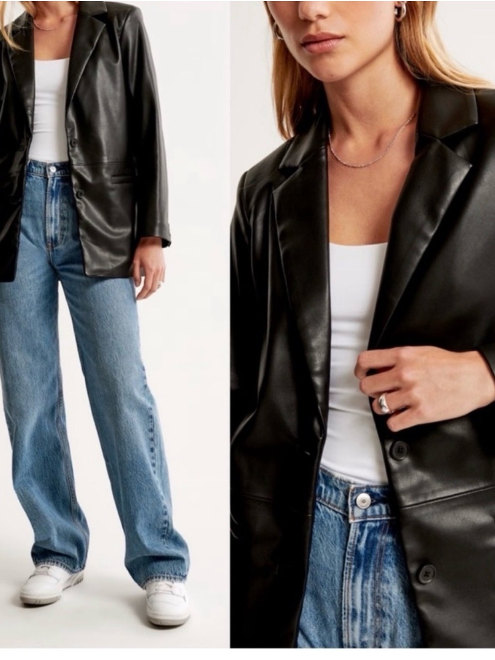 NWT Abercrombie Black Vegan Leather Blazer Jacket - Women size Large